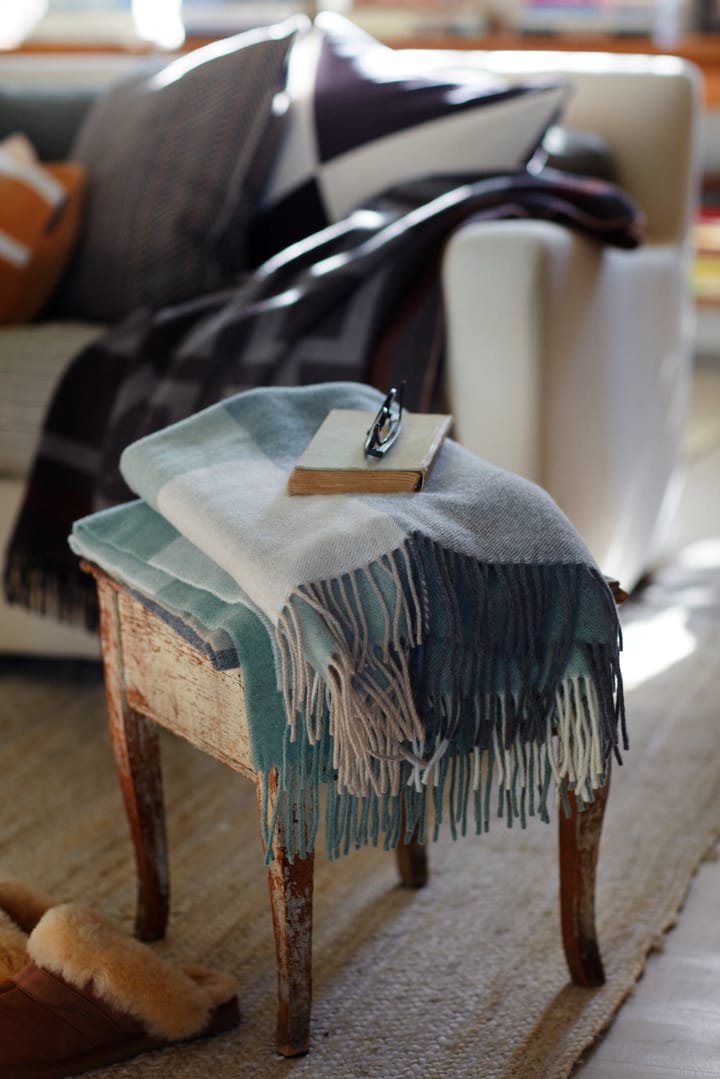 Checked Recycled Wool plaid 130x170 cm, Beige-green-white Lexington