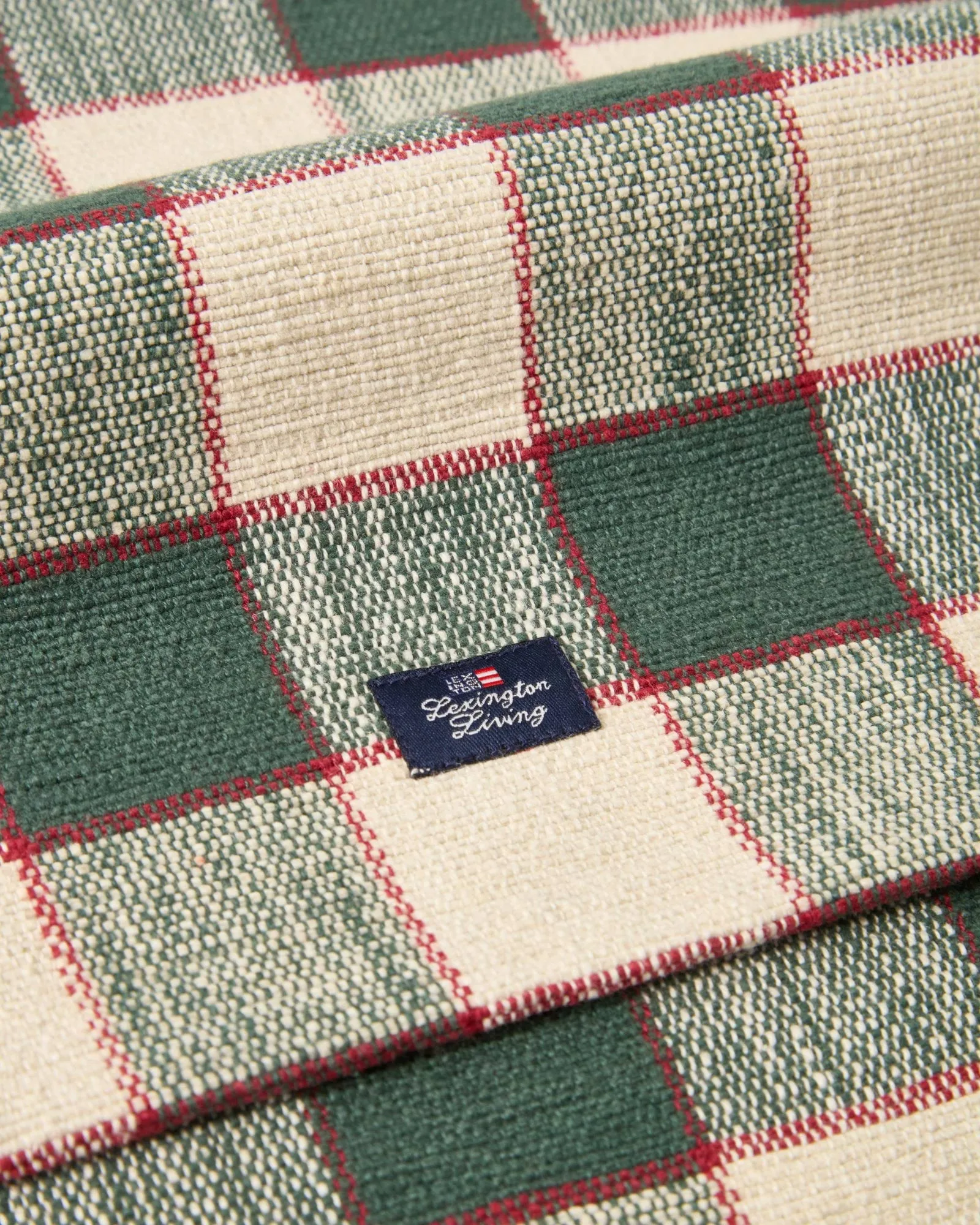 Checked tafelloper van biologisch katoen, Green-Light beige-red, 50x250 cm Lexington