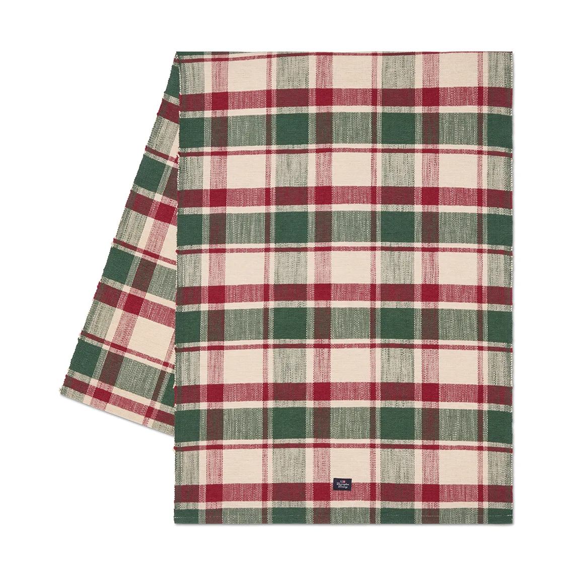 Checked tafelloper van biologisch katoen, Green-red-beige, 50x150 cm Lexington