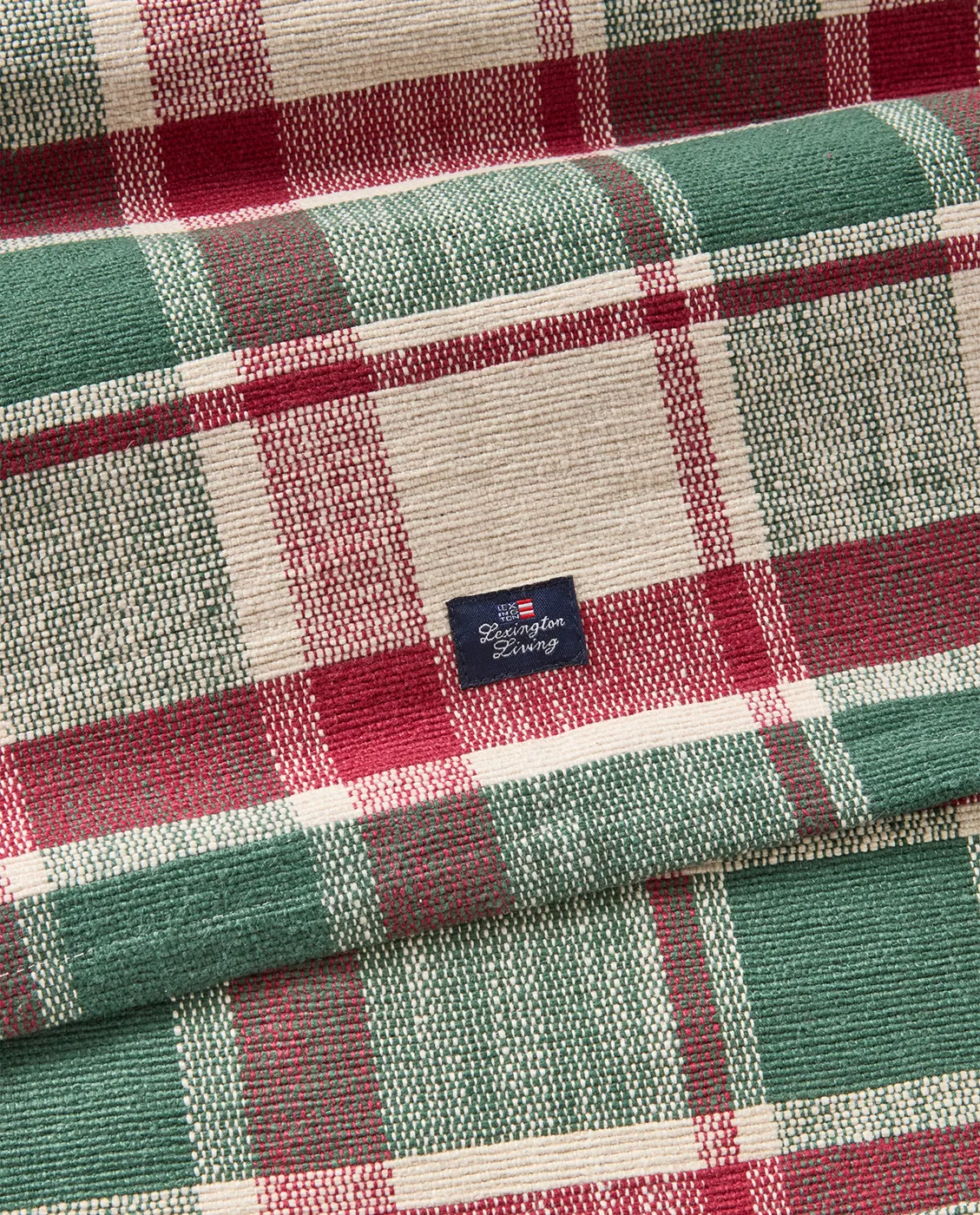 Checked tafelloper van biologisch katoen, Green-red-beige, 50x150 cm Lexington