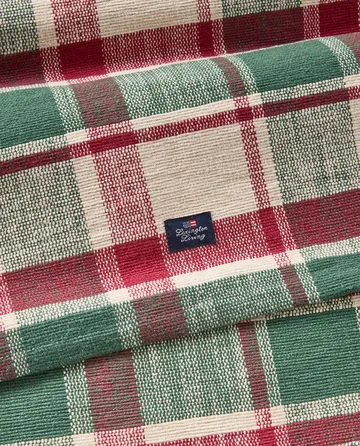 Checked tafelloper van biologisch katoen - Green-red-beige, 50x150 cm - Lexington