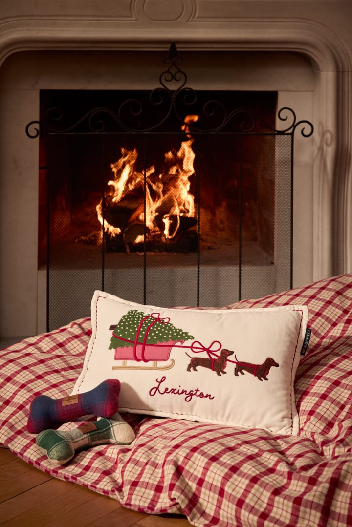 Dog sleigh ekologisch fluweel katoen kussen 30x50 cm, White Lexington