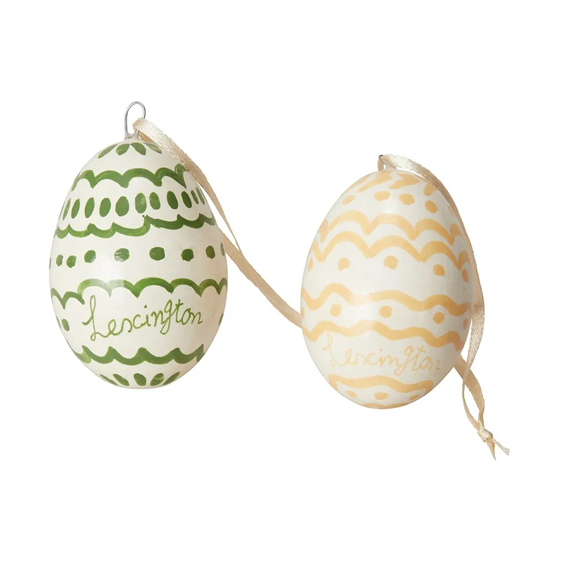 Easter Eggs in Papier Maché  paashanger 2-pack, Green-yellow Lexington