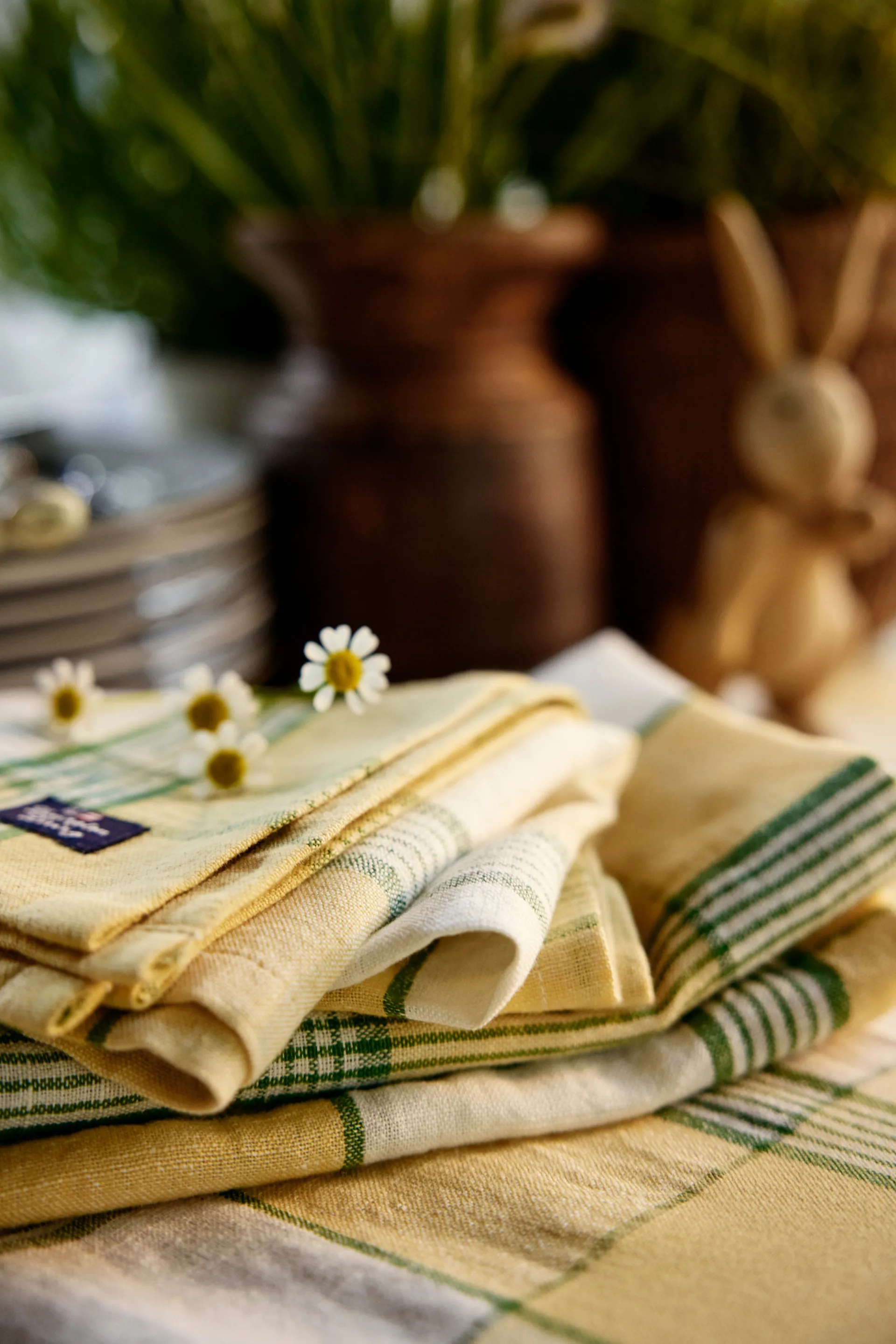 Easter Linen/Cotton tafelkleed 150x250 cm, Yellow-green Lexington