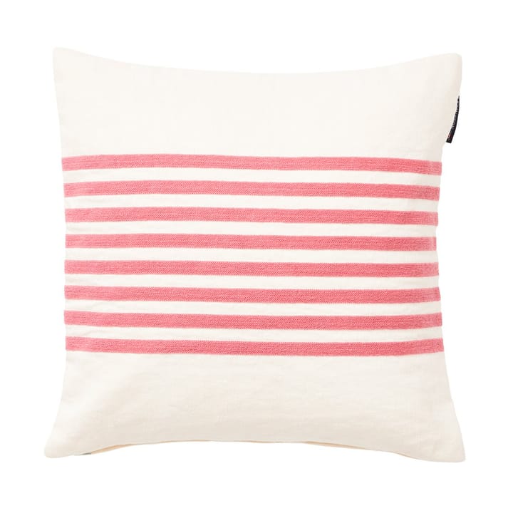 Emboidery Striped Linen/Cotton kussensloop 50x50 cm - Off White-red - Lexington