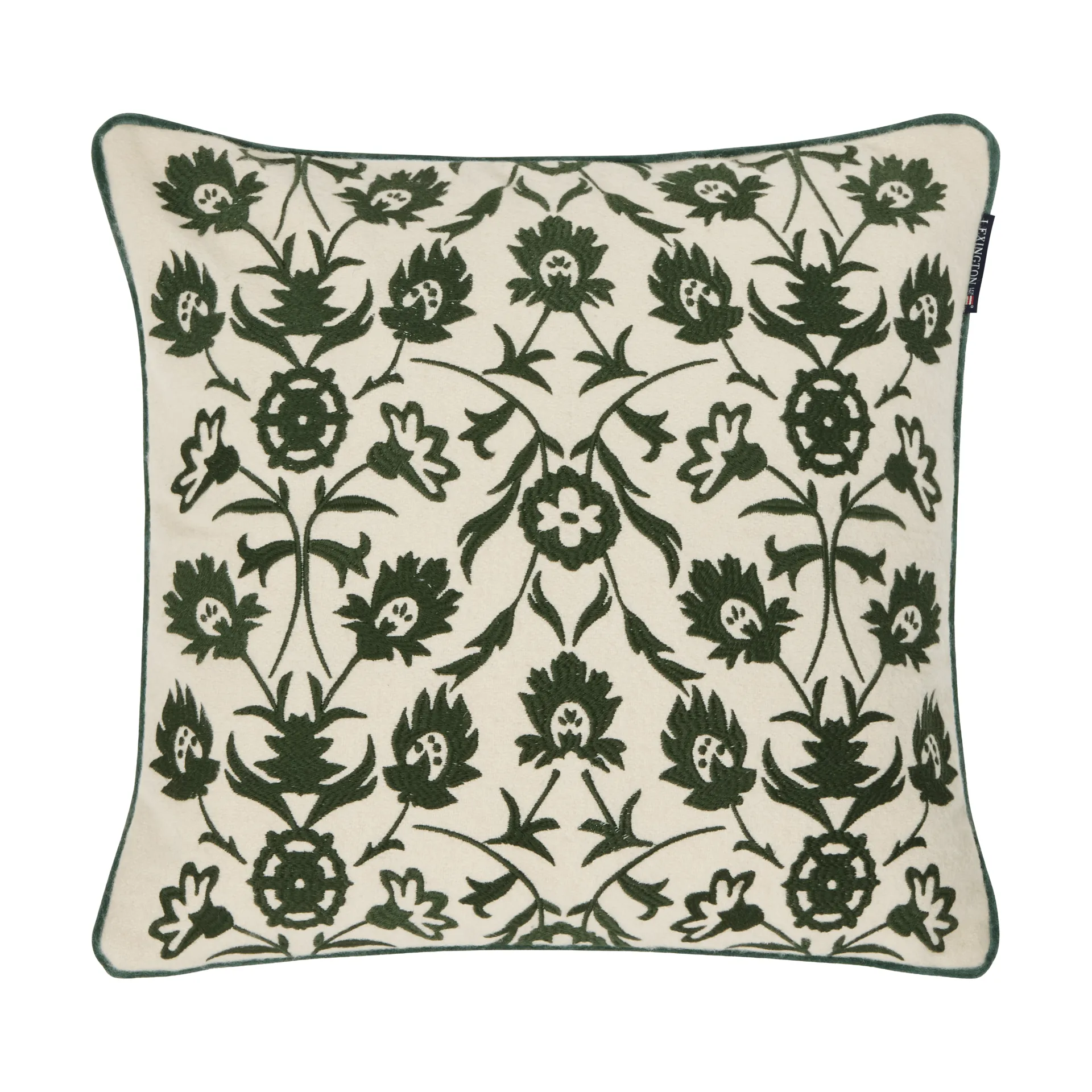 Flower Embroidered Wool Mix kussenhoes 50x50 cm, Light beige-green Lexington