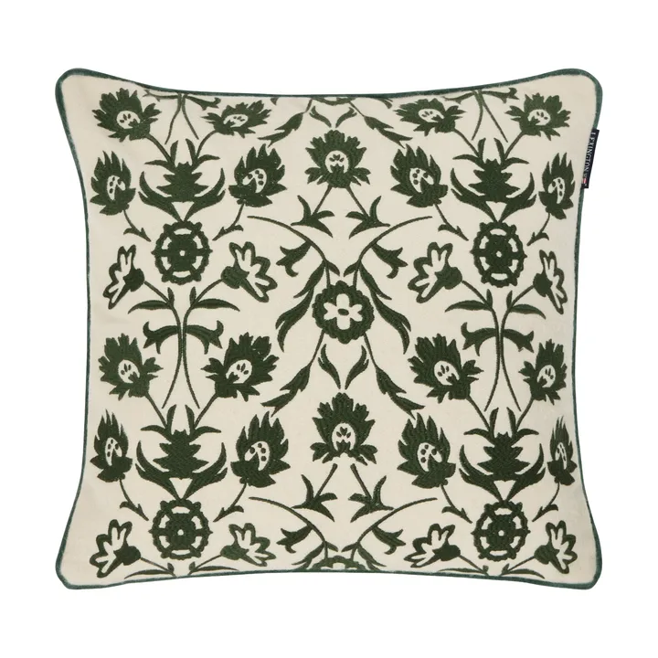 Flower Embroidered Wool Mix kussenhoes 50x50 cm - Light beige-green - Lexington