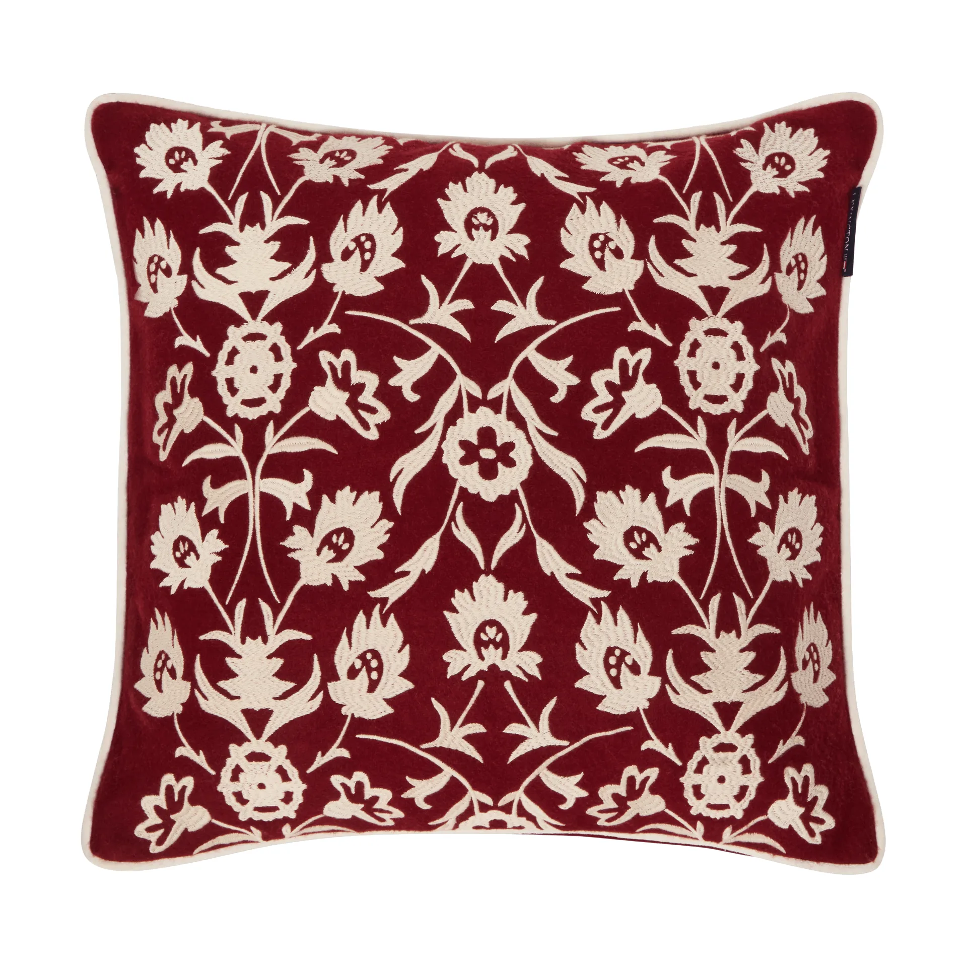 Flower Embroidered Wool Mix kussenhoes 50x50 cm, Red-Light beige Lexington