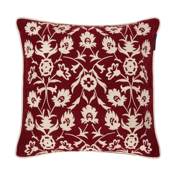 Flower Embroidered Wool Mix kussenhoes 50x50 cm - Red-Light beige - Lexington