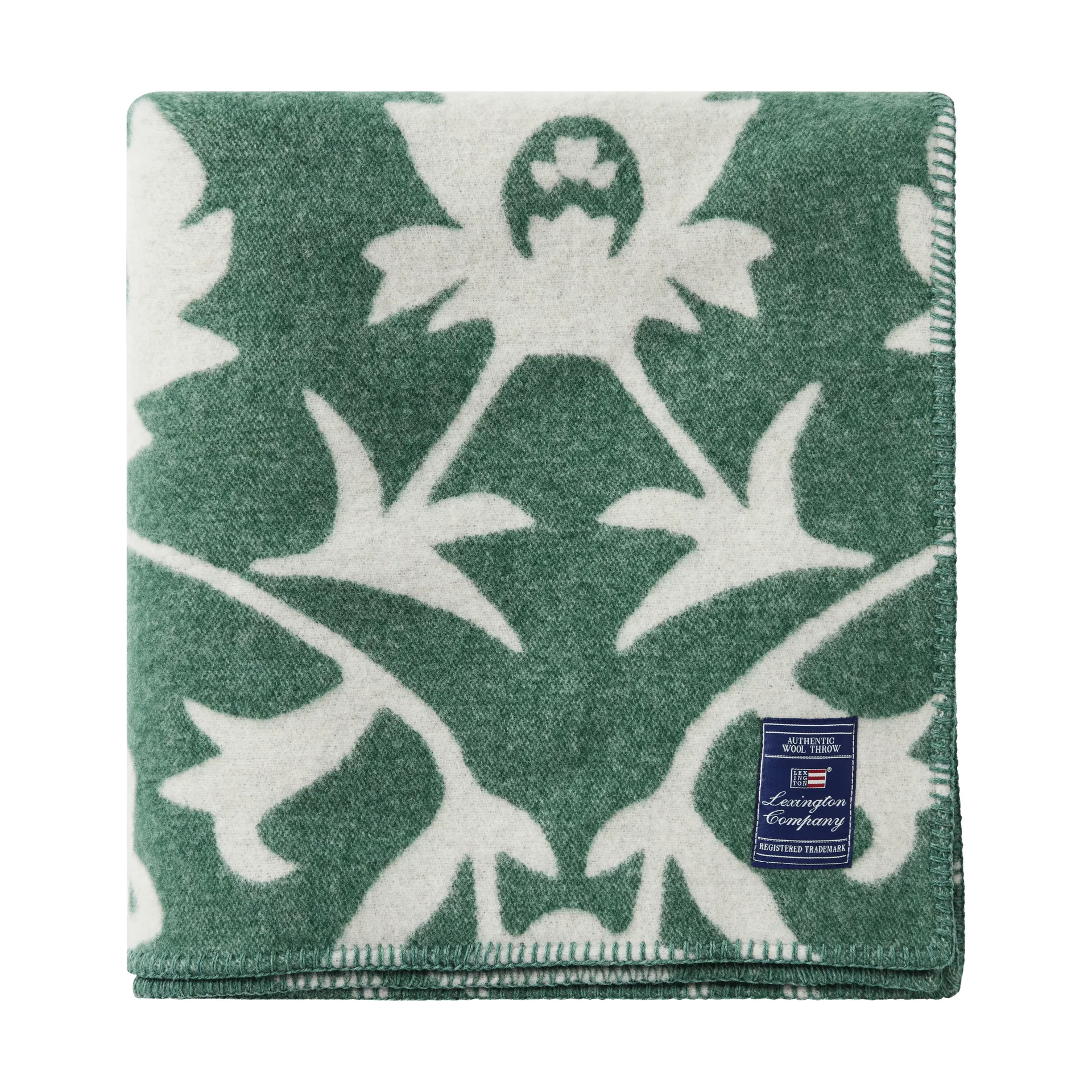 Flower jacquardgeweven wollen deken, Green-Light beige Lexington