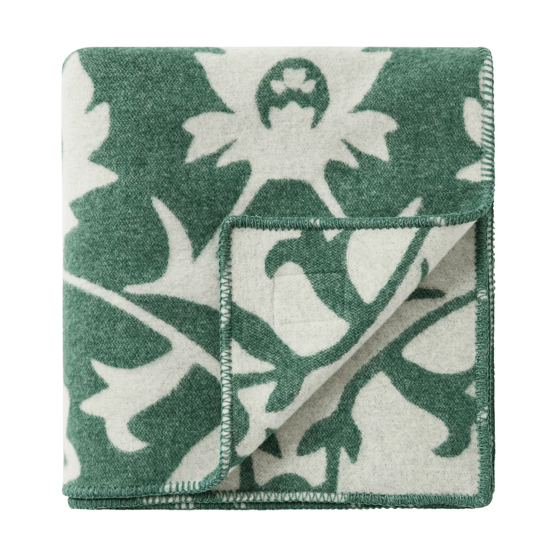 Flower jacquardgeweven wollen deken, Green-Light beige Lexington