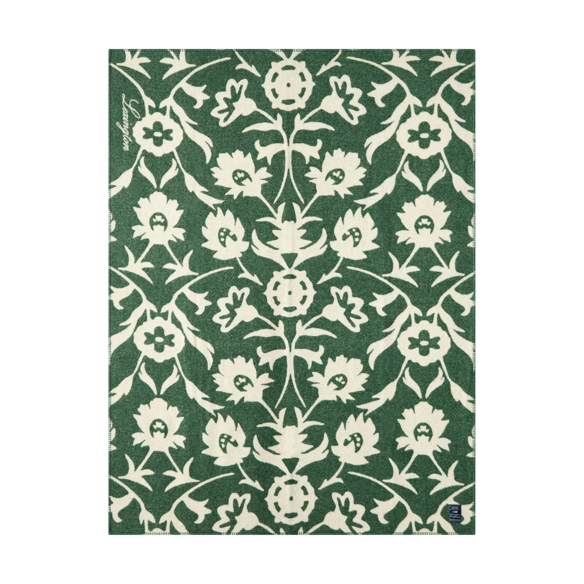 Flower jacquardgeweven wollen deken, Green-Light beige Lexington