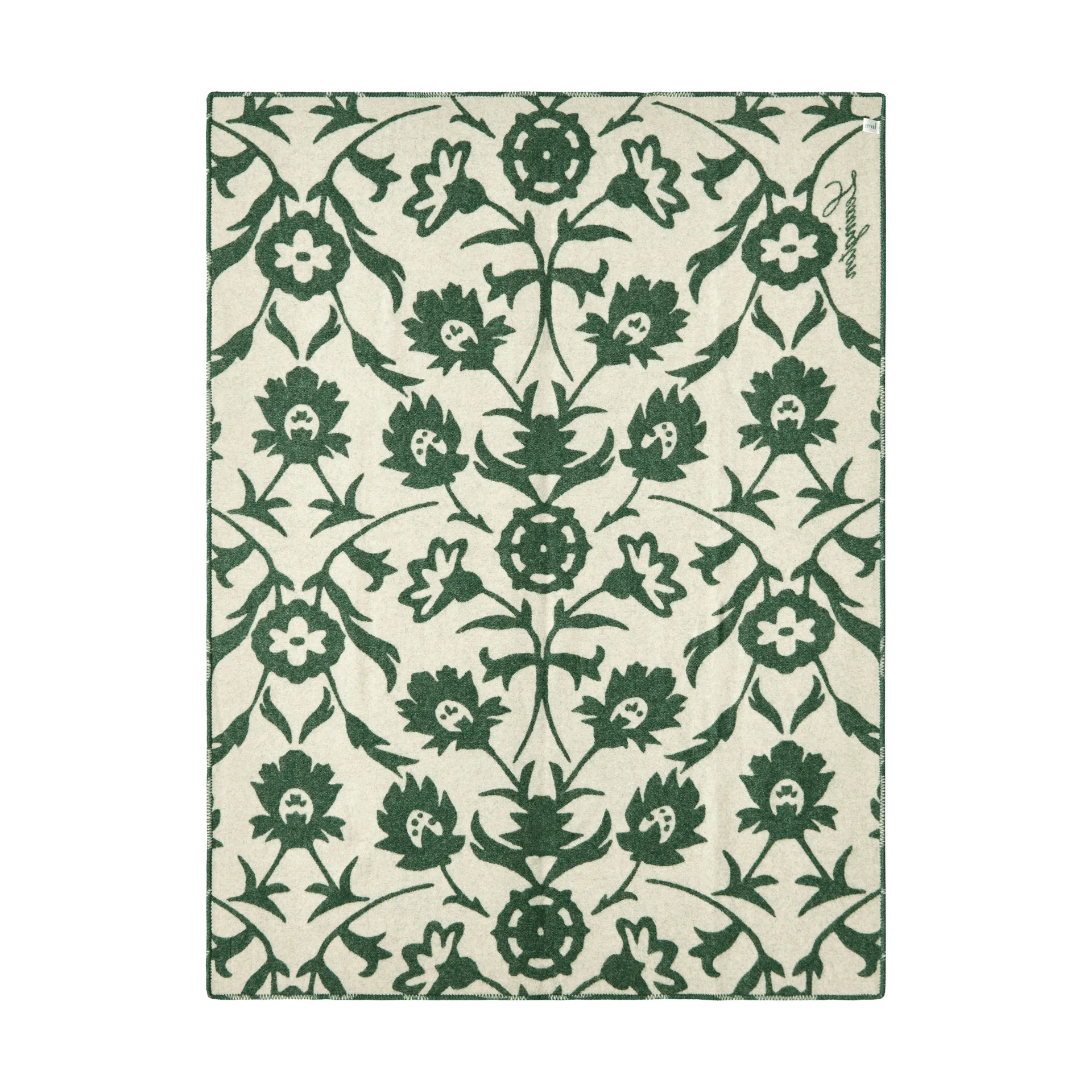 Flower jacquardgeweven wollen deken, Green-Light beige Lexington