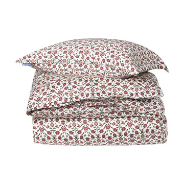 Flower printed cotton sateen dekbedovertrek - White-red-green-beige, 2 st 50x60 cm/1 st 220x220 cm - Lexington