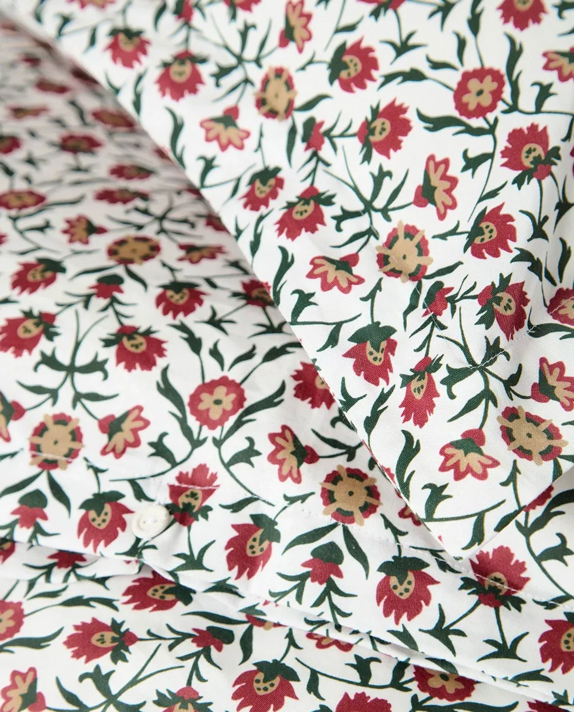 Flower printed cotton sateen dekbedovertrek, White-red-green-beige, 50x60 cm/150x210 cm Lexington