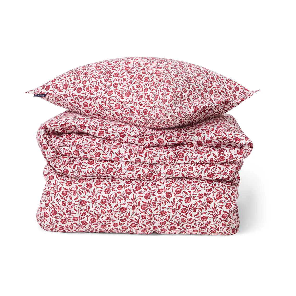Flower printed cotton sateen dekbedovertrek, Wit-rood Lexington