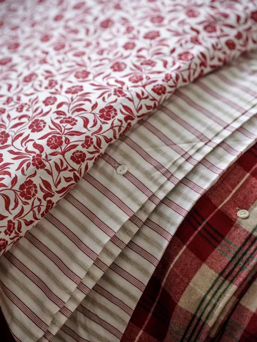 Flower printed cotton sateen dekbedovertrek - Wit-rood - Lexington