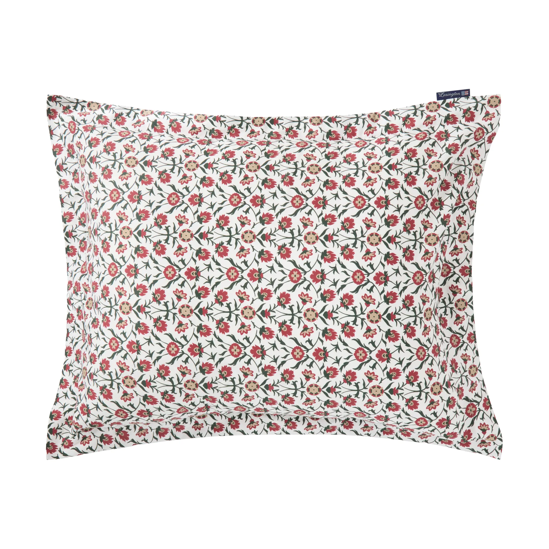 Flower printed cotton sateen kussensloop 50x60 cm, White-red-green-beige Lexington