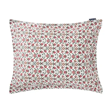 Flower printed cotton sateen kussensloop 50x60 cm - White-red-green-beige - Lexington