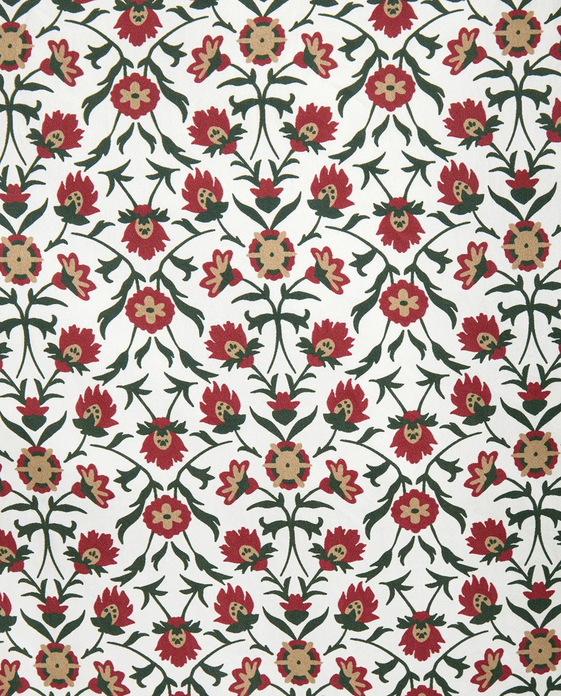 Flower printed cotton sateen kussensloop 50x60 cm, White-red-green-beige Lexington