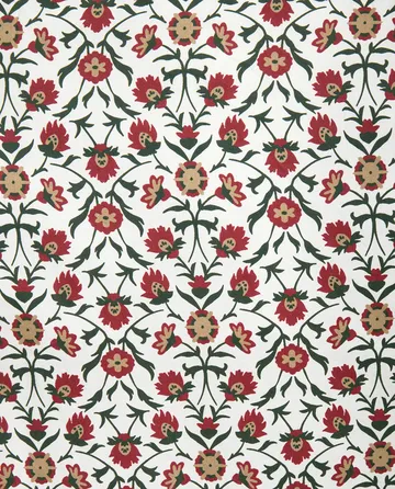 Flower printed cotton sateen kussensloop 50x60 cm - White-red-green-beige - Lexington