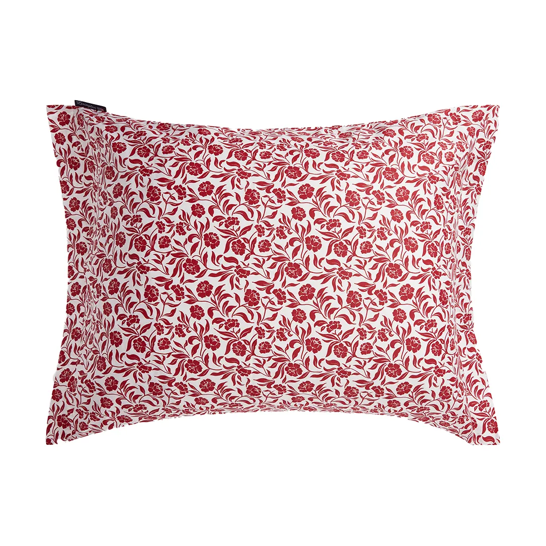 Flower printed cotton sateen kussensloop 50x60 cm, Wit-rood Lexington