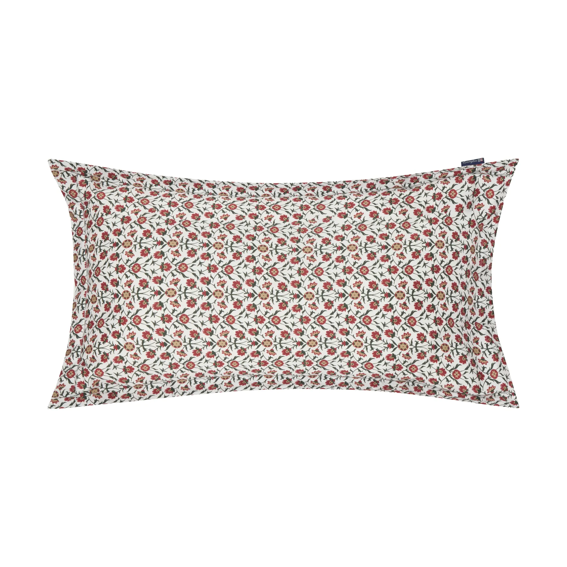 Flower printed cotton sateen kussensloop 50x90 cm, White-red-green-beige Lexington