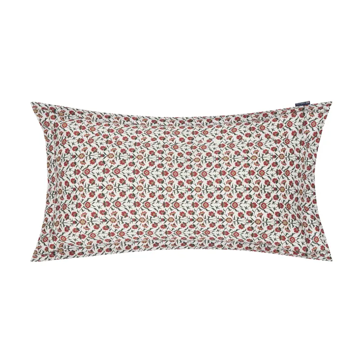 Flower printed cotton sateen kussensloop 50x90 cm - White-red-green-beige - Lexington