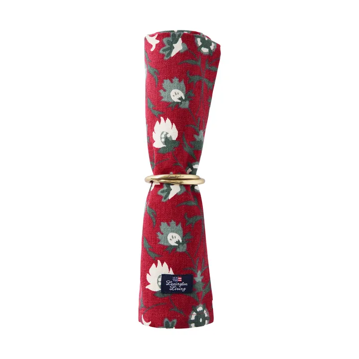 Flower printed servet van biologisch katoen - Red-beige-green - Lexington