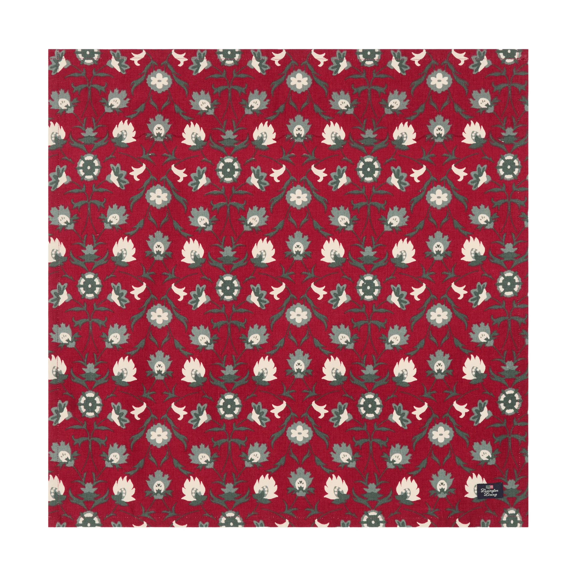 Flower printed servet van biologisch katoen, Red-beige-green Lexington