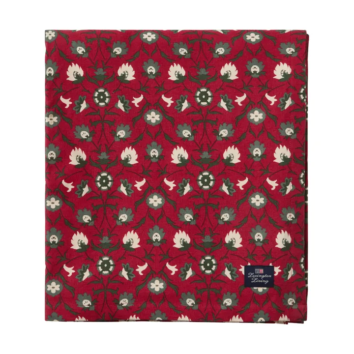 Flower printed tafelkleed van biologisch katoen - Red-beige-green, 150x350 cm - Lexington