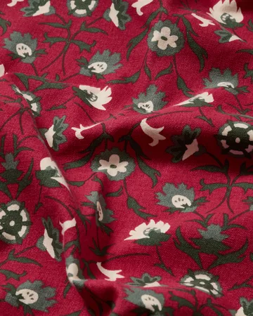 Flower printed tafelkleed van biologisch katoen - Red-beige-green, 150x350 cm - Lexington