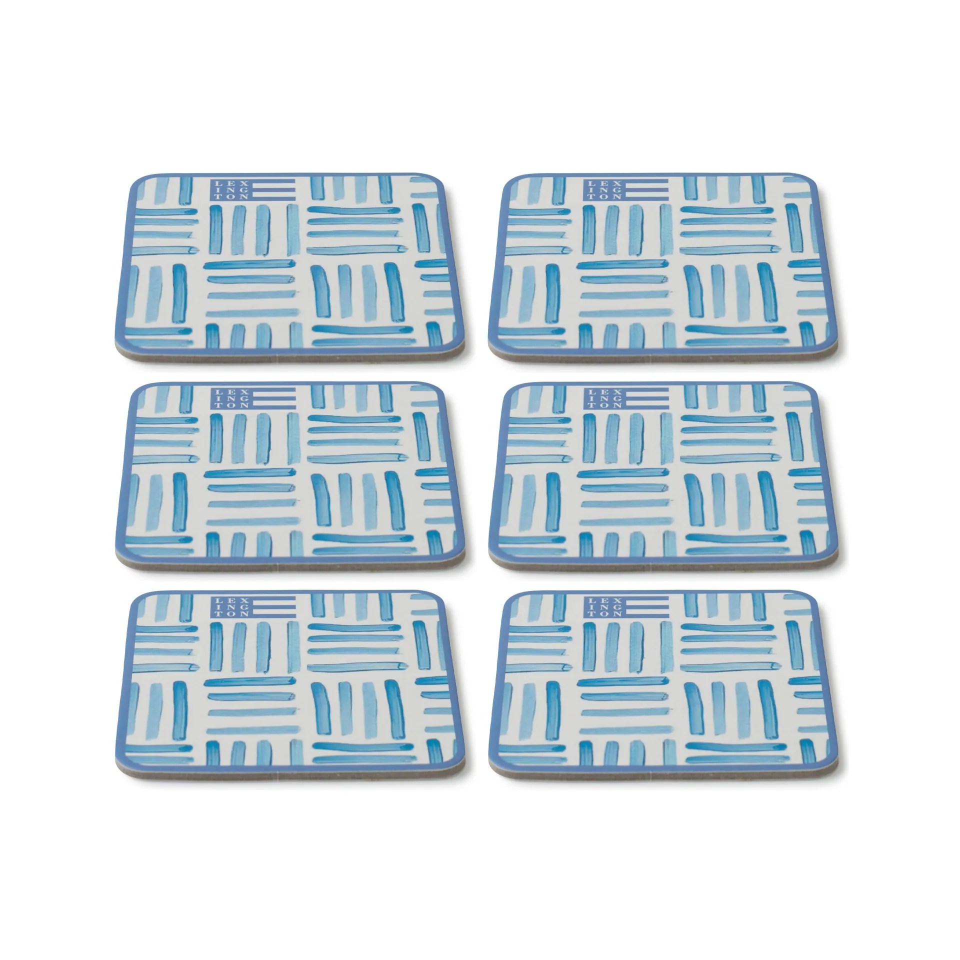 Graphic Printed glasonderzetters 6-pack , Blue-White Lexington