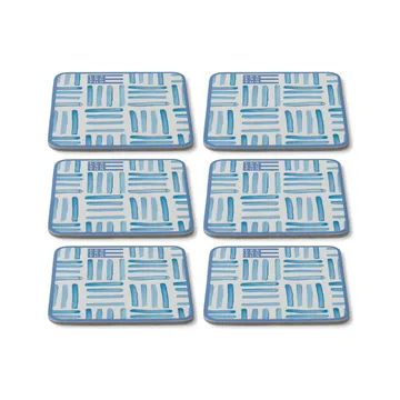 Graphic Printed glasonderzetters 6-pack  - Blue-White - Lexington