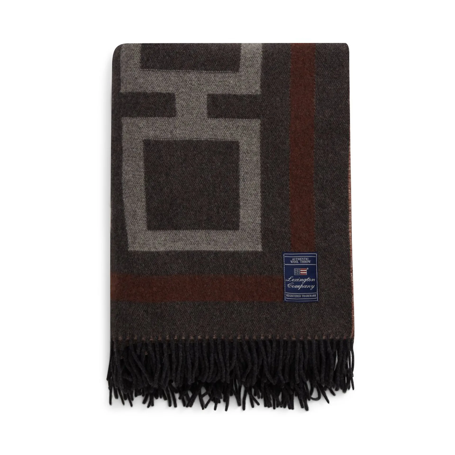 Graphic Recycled Wool plaid 130x170 cm, Dark gray-white-brown Lexington