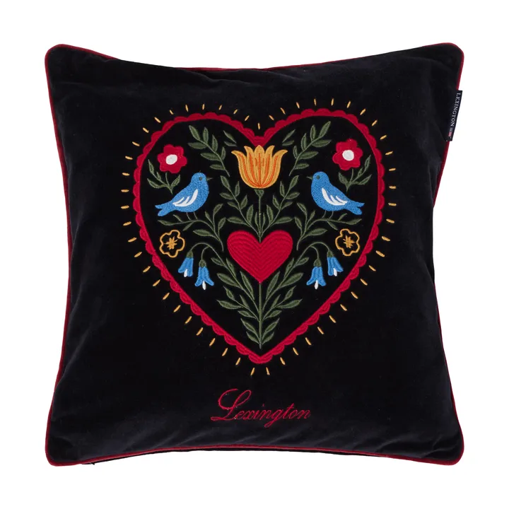Heart kussenhoes van biologisch katoensatijn - Black-multi, 50x50 cm - Lexington