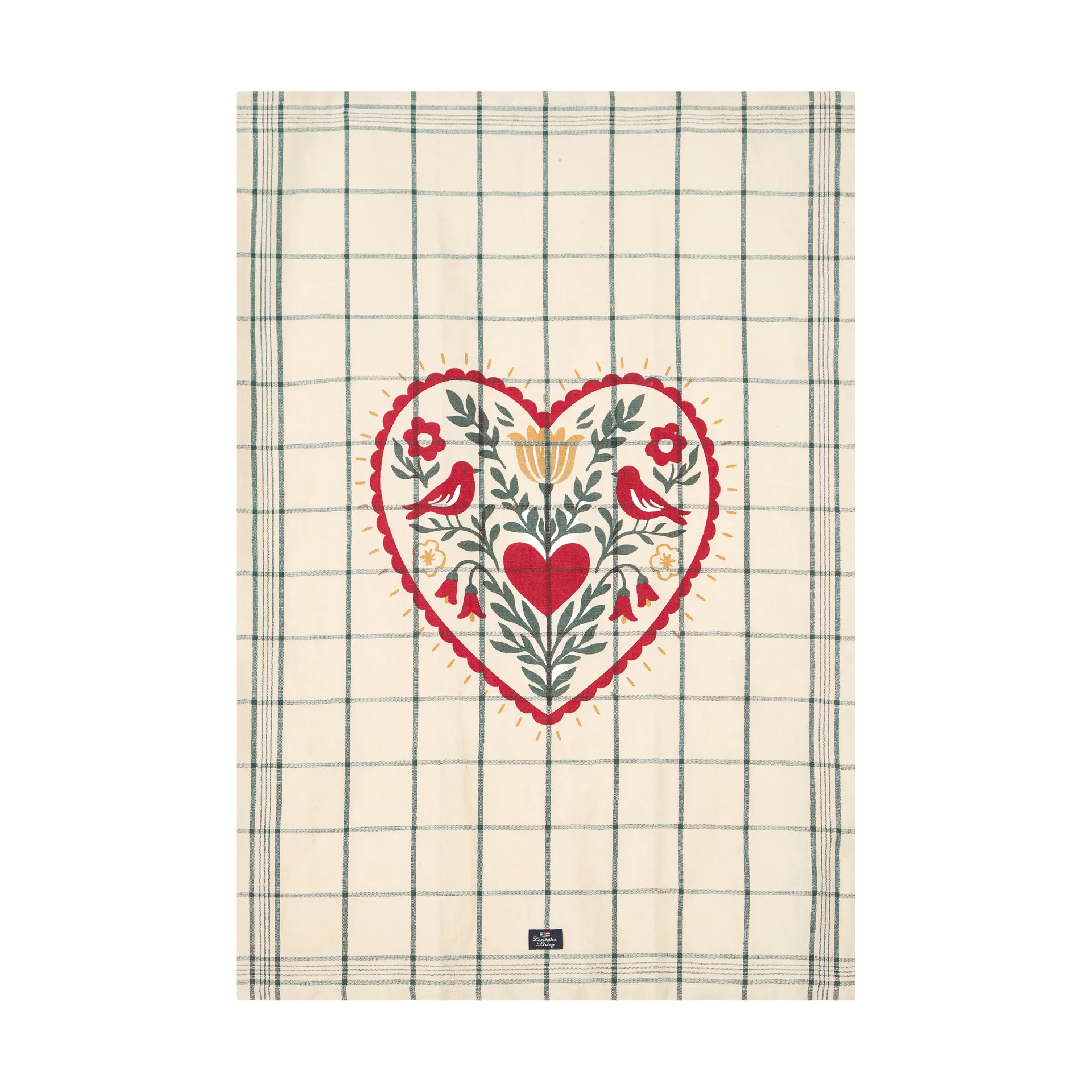 Heart linnen/katoen keukendoek, White-green-red, 50x70 cm Lexington