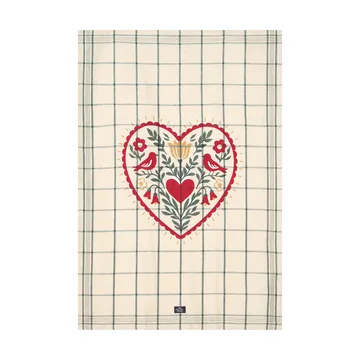 Heart linnen/katoen keukendoek - White-green-red, 50x70 cm - Lexington