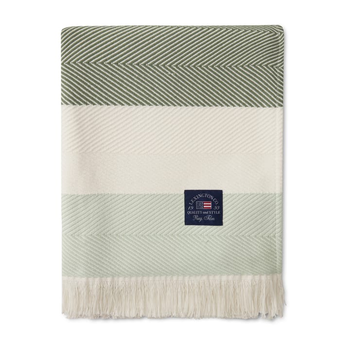 Herringbone Striped Recycled katoenen plaid, Wit-groen Lexington