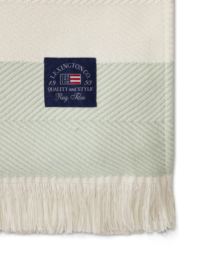 Herringbone Striped Recycled katoenen plaid, Wit-groen Lexington