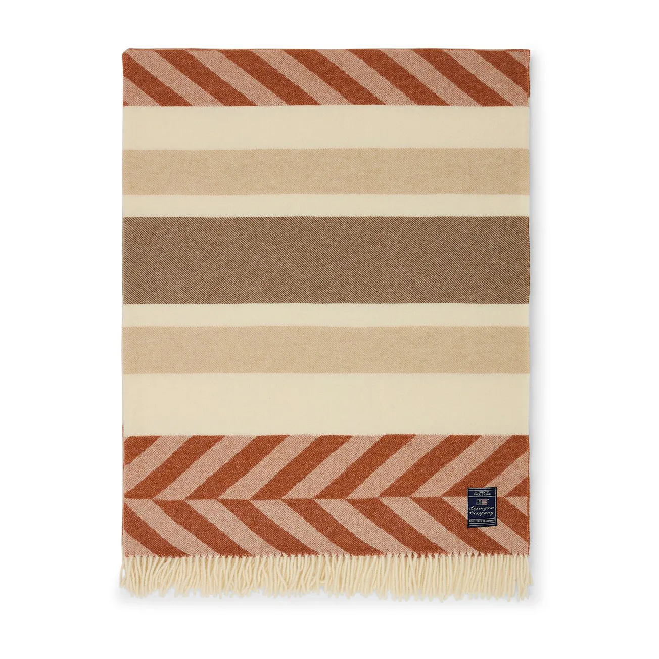 Herringbone Striped Recycled Wool plaid 130x170 cm, Copper-brown Lexington