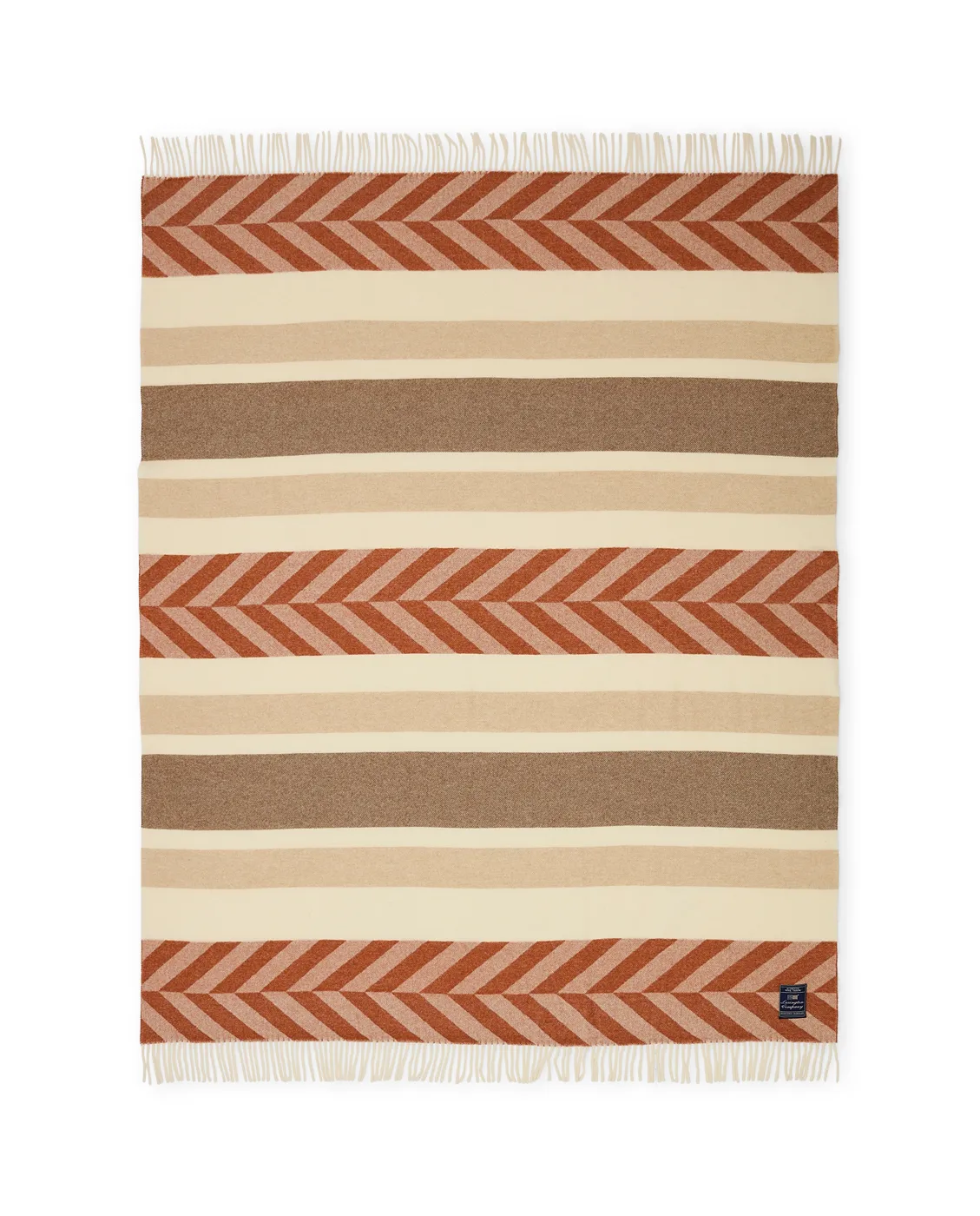 Herringbone Striped Recycled Wool plaid 130x170 cm, Copper-brown Lexington