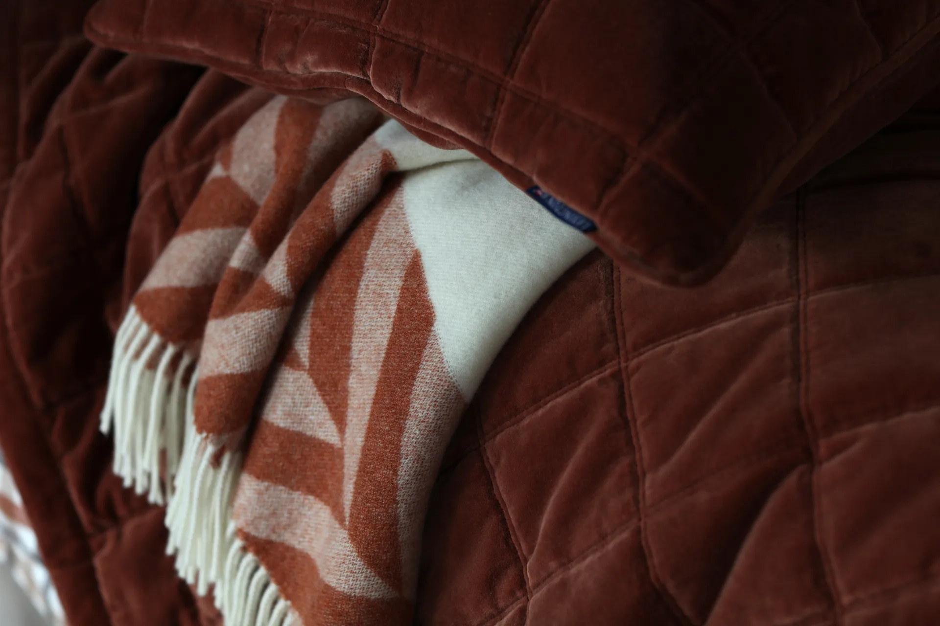 Herringbone Striped Recycled Wool plaid 130x170 cm, Copper-brown Lexington