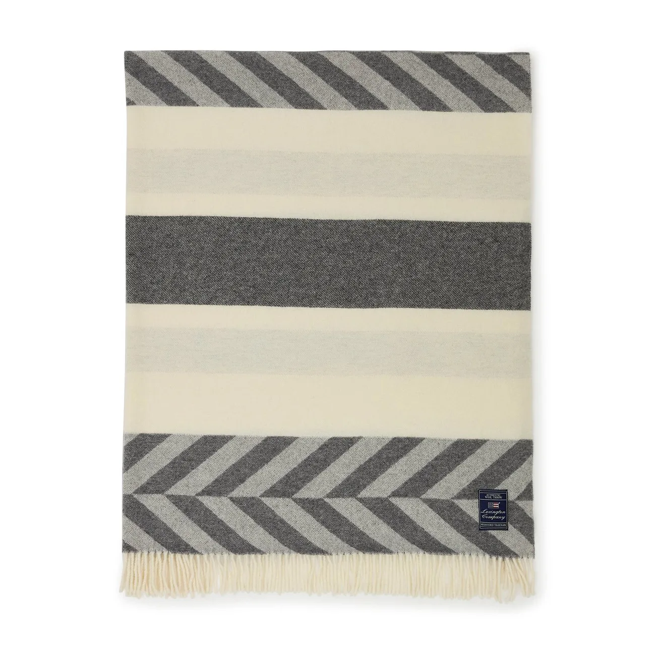 Herringbone Striped Recycled Wool plaid 130x170 cm, Gray-off white Lexington