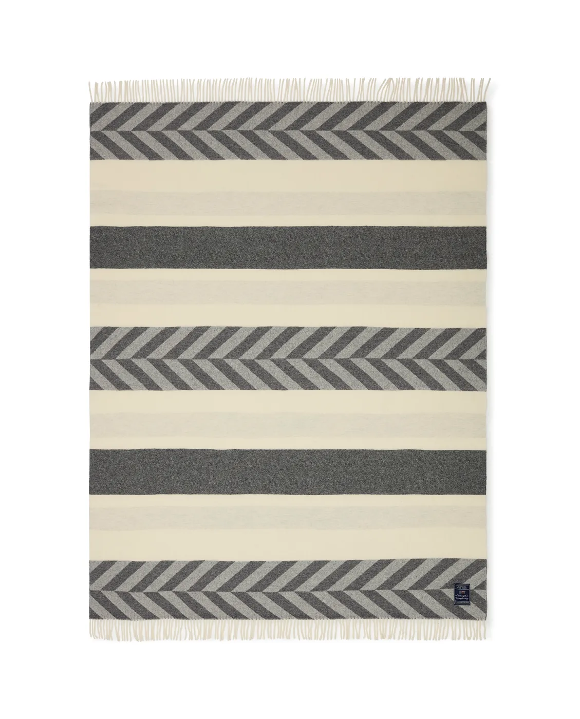 Herringbone Striped Recycled Wool plaid 130x170 cm, Gray-off white Lexington