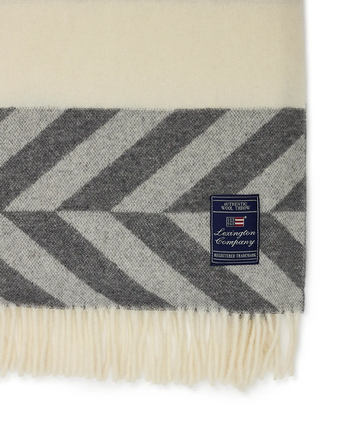 Herringbone Striped Recycled Wool plaid 130x170 cm, Gray-off white Lexington