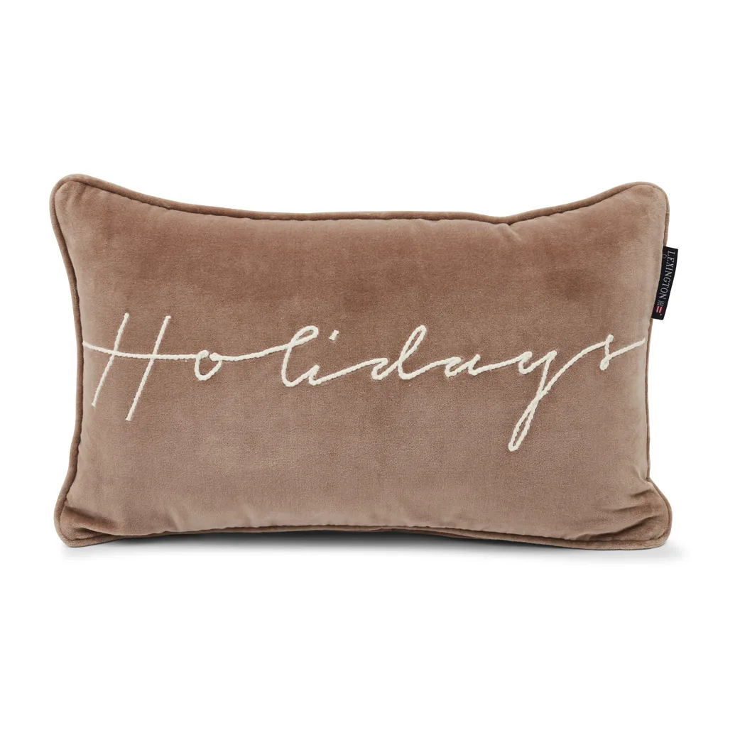 Holidays Cotton Velvet kussen 30x50 cm, Mid brown-white Lexington