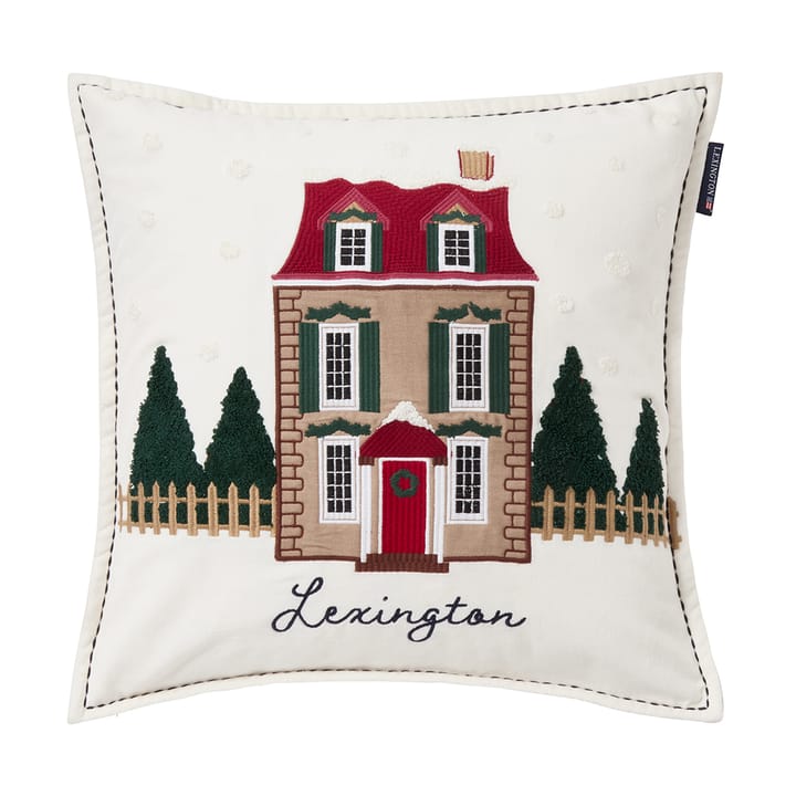 House biologisch fluwelen katoen kussensloop 50x50 cm - White-multi - Lexington
