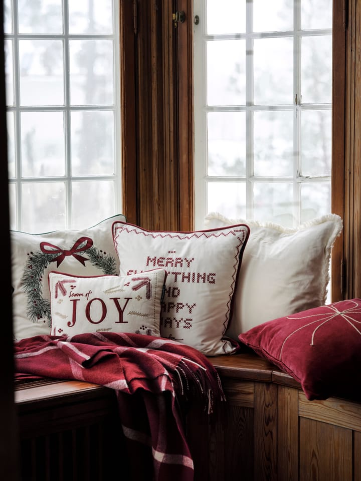Joy organic cotton velvet kussen 30x40 cm, Wit-rood Lexington