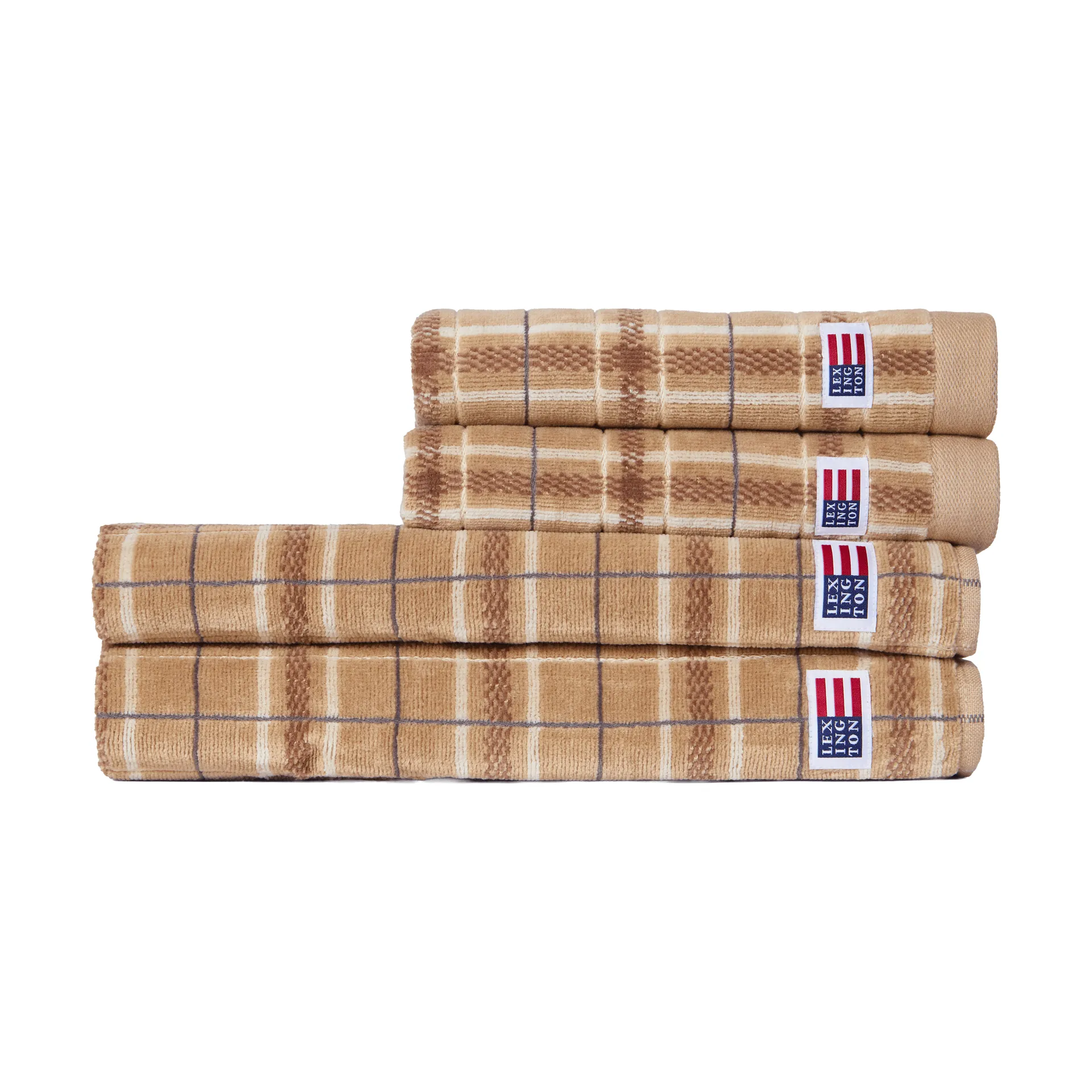 Lexington checked handdoek, 4-delig, Beige-gray, 2 st 50x70 cm, 2 st 70x30 cm Lexington